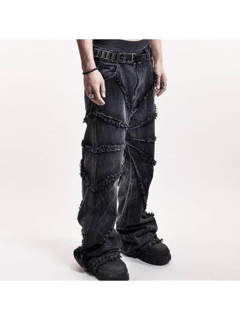 Cyvist Flare Webbed Denim Jeans Black Fringe Sz 30x34 $440 {Ii32}